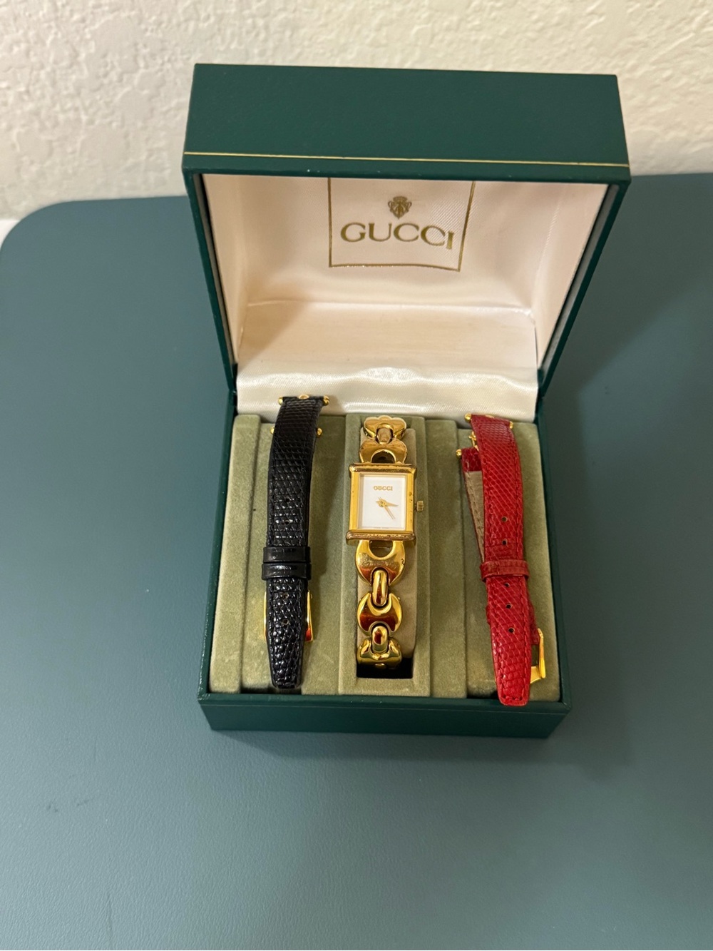 Gucci Gold Link Women's Watch with Black and Red Straps